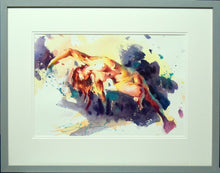 Load image into Gallery viewer, Classical nude study of the female form, with a novel pose, and what a masterpiece! The control of the warm and cool colours throughout the painting is so deft and admirable, and makes for a beautiful painting. Also shows the light grey square frame moulding and a double ivory mount.