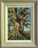 12 x 9 inch oil painting of an ancient Oak tree, painted in a loose, impressionistic style - shows the frame, coloured with an off-white inner, gradated to a buff, grey outer.