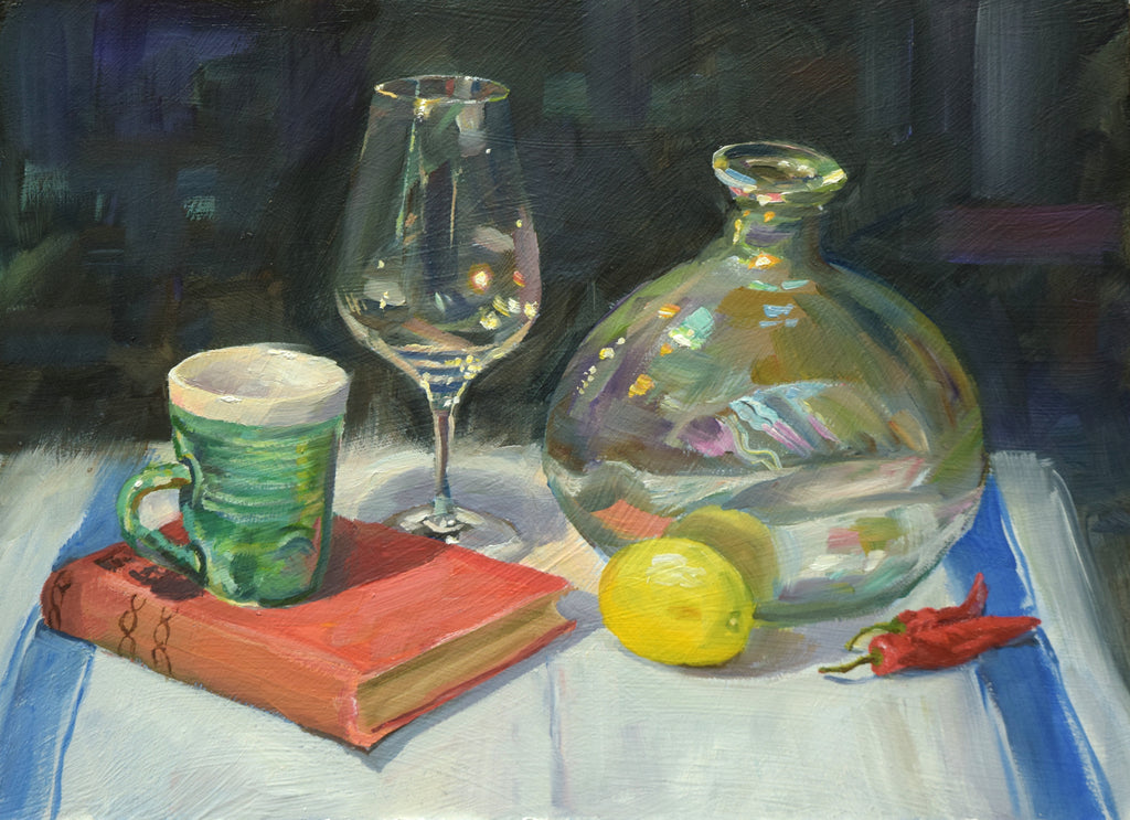Rainbow Jar, with Wine Glass, Book, Mug, Lemon and Chillies, by Peter Barker