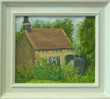 Load image into Gallery viewer, 10 x 12 inch oil painting of thee Old cottage/bothy in Lyndon, showing off-white frame.
