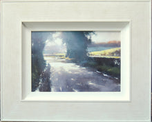 Load image into Gallery viewer, An 8 x 12 inch contre jour acrylic painting depicting a walkway bathed in sunlight, requiring the viewer to wear sunglasses! Shows whitewashed frame
