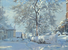 Load image into Gallery viewer, Oil by David Curtis in Misson, after a heavy snowfall. Shadows and highlights describe the forms of a large tree and hedgerow

