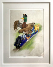 Load image into Gallery viewer, Digital painting of a Mallard driving the famous train of the same name, in its white frame