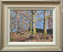 Load image into Gallery viewer, Painting in its hand-finished frame, silvery gold on outer edge and warm grey gradating to off-white inner edge