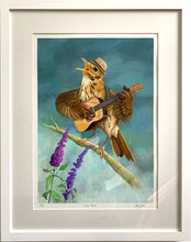 Load image into Gallery viewer, Digital painting of a Song Thrush in its off-white mount and white frame moulding behind glass.