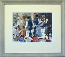 Load image into Gallery viewer, A painting of a bustling cafe scene in watercolour by Trevor Lingard