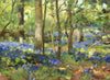 9 x 12 inch oil painting of Bluebells at Barnsdale Wood, painted in a very loose, impressionistic style.