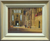 9 x 12 inch oil painting of the interior of Lincoln Cathedral, painted on site, showing hand-finished grey outer to beige and off-white inner frame