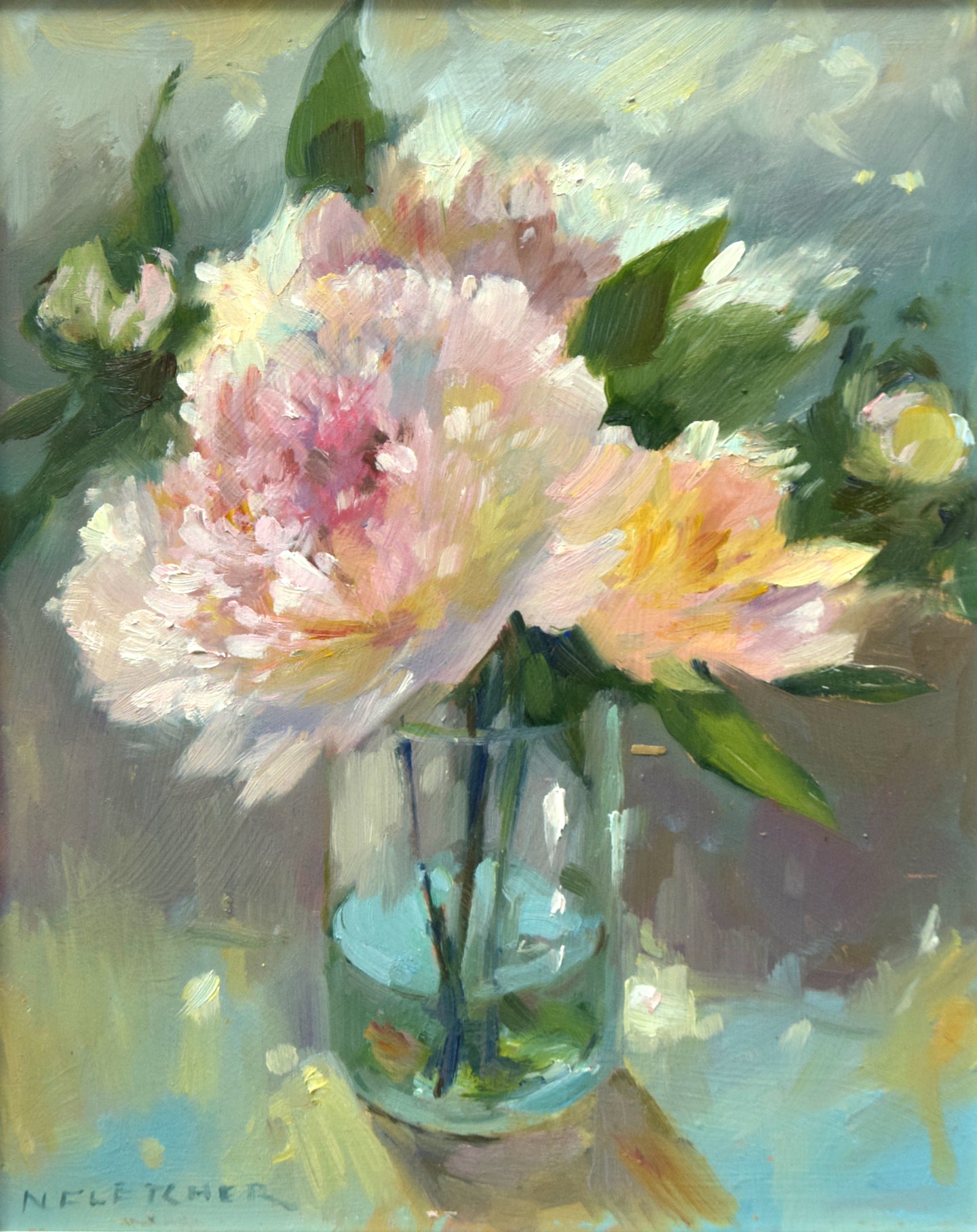 Peonies in a Glass Jar, by Nigel Fletcher