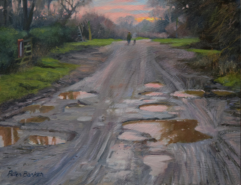 Pink Sky and Potholes, by Peter Barker RSMA - P E T E R     B A R K E R     F I N E     A R T 