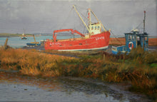 Load image into Gallery viewer, Red Fishing Boat, Brancaster Staithe, by Peter Barker
