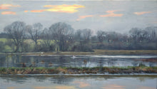Load image into Gallery viewer, Swans on Flooded Fields, by Peter Barker RSMA - P E T E R     B A R K E R     F I N E     A R T 

