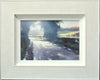 An 8 x 12 inch contre jour acrylic painting depicting a walkway bathed in sunlight, requiring the viewer to wear sunglasses! Shows whitewashed frame