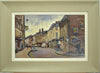 Corner of High Street East in oils by Terry Preen with the Falcon Hotel on the left, showing green/beige frame with white slip 