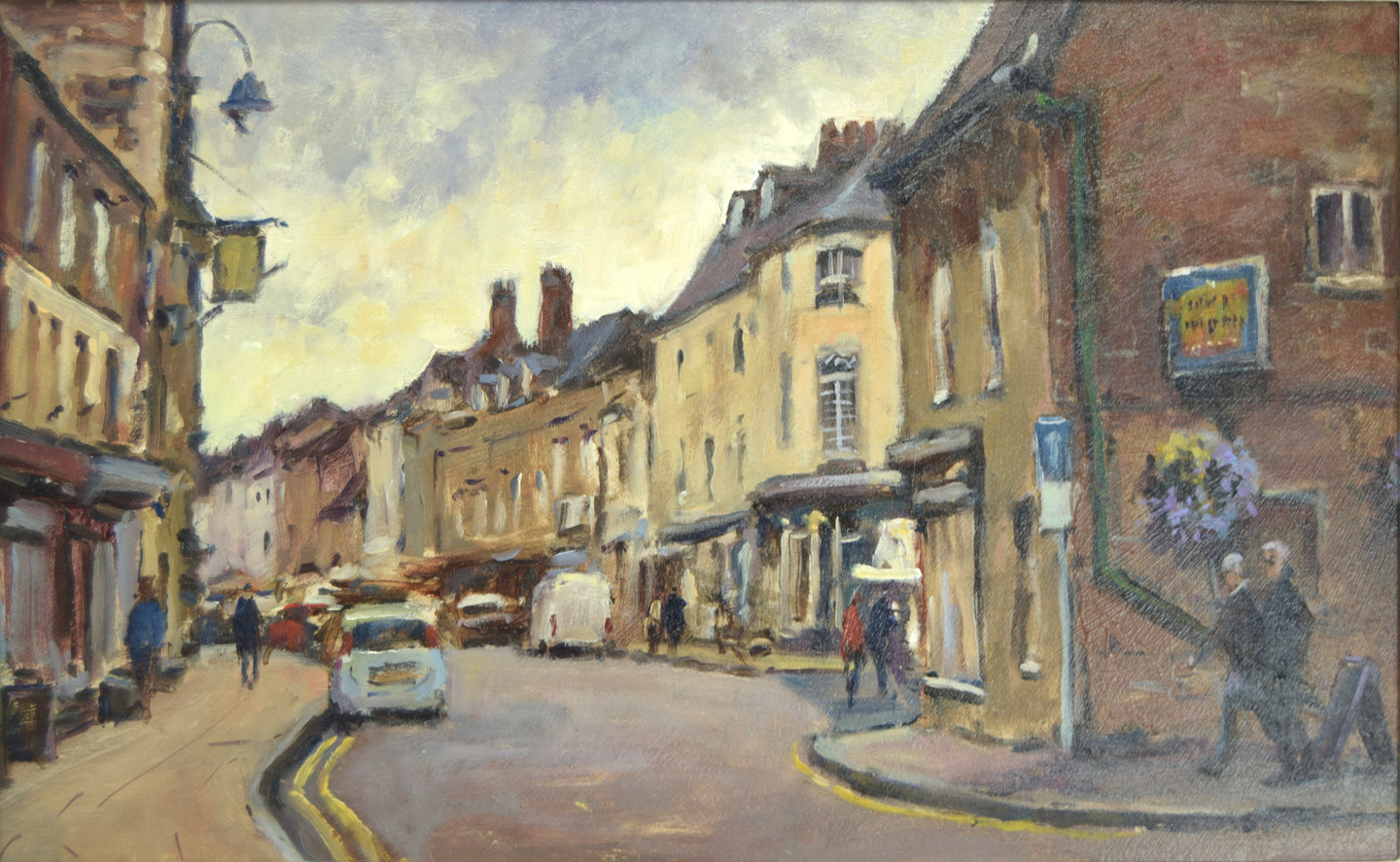 Corner of High Street East in oils by Terry Preen with the Falcon Hotel on the left