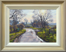 Load image into Gallery viewer, Elsthorpe Approach, by Peter Barker, showing the pale hand-finished frame with a white slip and silvery gold top edge

