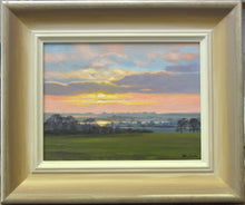 Load image into Gallery viewer, Flooded Fields at Yarwell showing the hand-painted frame with a silvery gold outer edge, pale middle and off-white inner edge 
