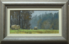 Load image into Gallery viewer, Straw Bales at Douai Abbey by Robert Bashford. Showing the bronzey grey frame with a cream slip
