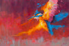 Oil painting of a Kingfisher by Jamel Akib with very vibrant complementary oranges and blues, which make the piece really pop