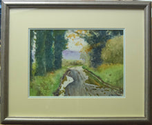 Load image into Gallery viewer, Marston after the rain w/c showing silvery bronze frame with double cream and grey mount
