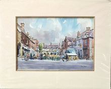 Load image into Gallery viewer, Classic w/c of Oakham Market place by Alan Oliver. Mounted Size 16 x 20 ins with cream mount and gold insert
