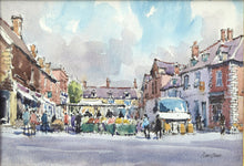 Load image into Gallery viewer, Classic watercolour of the iconic view of Oakham Market place by Alan Oliver. Image Size 10 x 14 ins Mounted Size 16 x 20 ins
