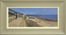 Load image into Gallery viewer, Letterbox-shaped oil painting of  Southwold&#39;s promenade, showing green/grey frame with white slip
