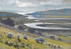 Oil painting by Tony Parsons of South Downs sheep at Cuckmere Haven, with winding river out to the sea in the distance.