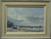 Painting showing distressed light beige/grey with gold inner edge and buff slip