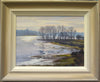 Oil painting of North Shore of Rutland Water, by Peter Barker, showing hand-finished frame
