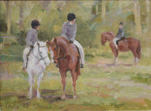 Load image into Gallery viewer, Oil painting by Leslie Stones of three horses and riders
