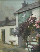 Load image into Gallery viewer, Lovely oil painting of an old, small cottage in Hawkshead in the Lake Dstrict, painted en plein air in pouring rain, giving a very muted, beautifully soft feel to the painting.
