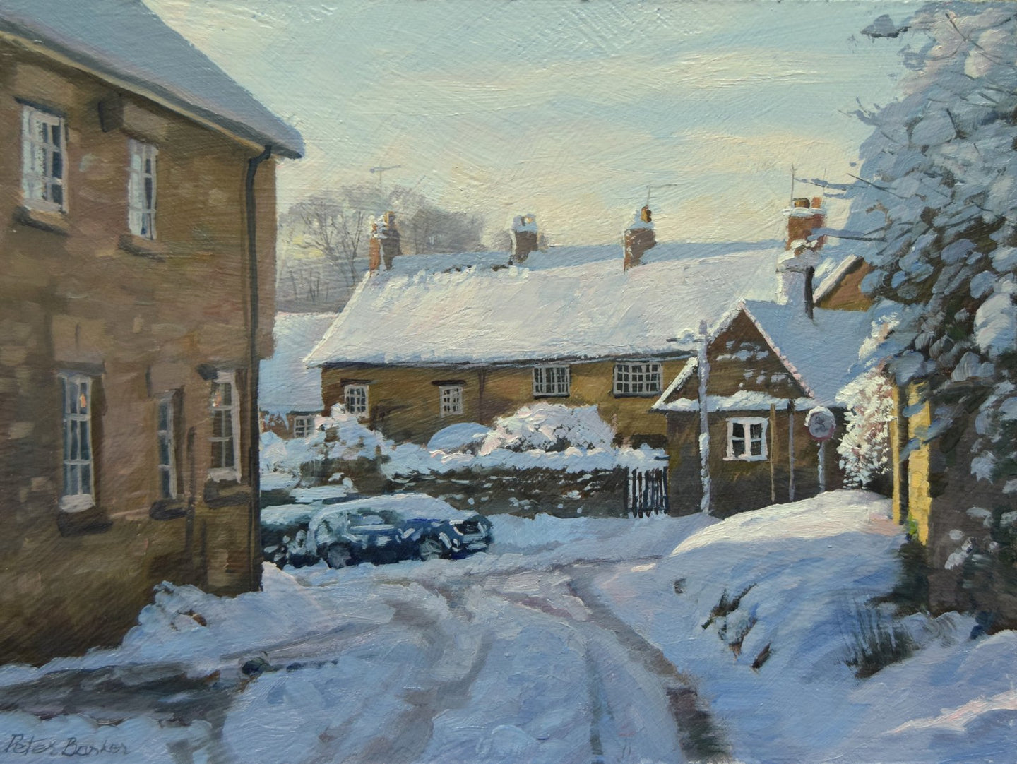 Snow covered Back Lane of Rutland Village South Luffenham by Peter Barker RSMA